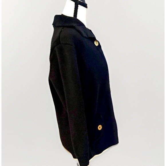 Lauren Ralph Lauren Cardigan Jacket XL Black Cotton Gold Button Preppy - Picture 3 of 8